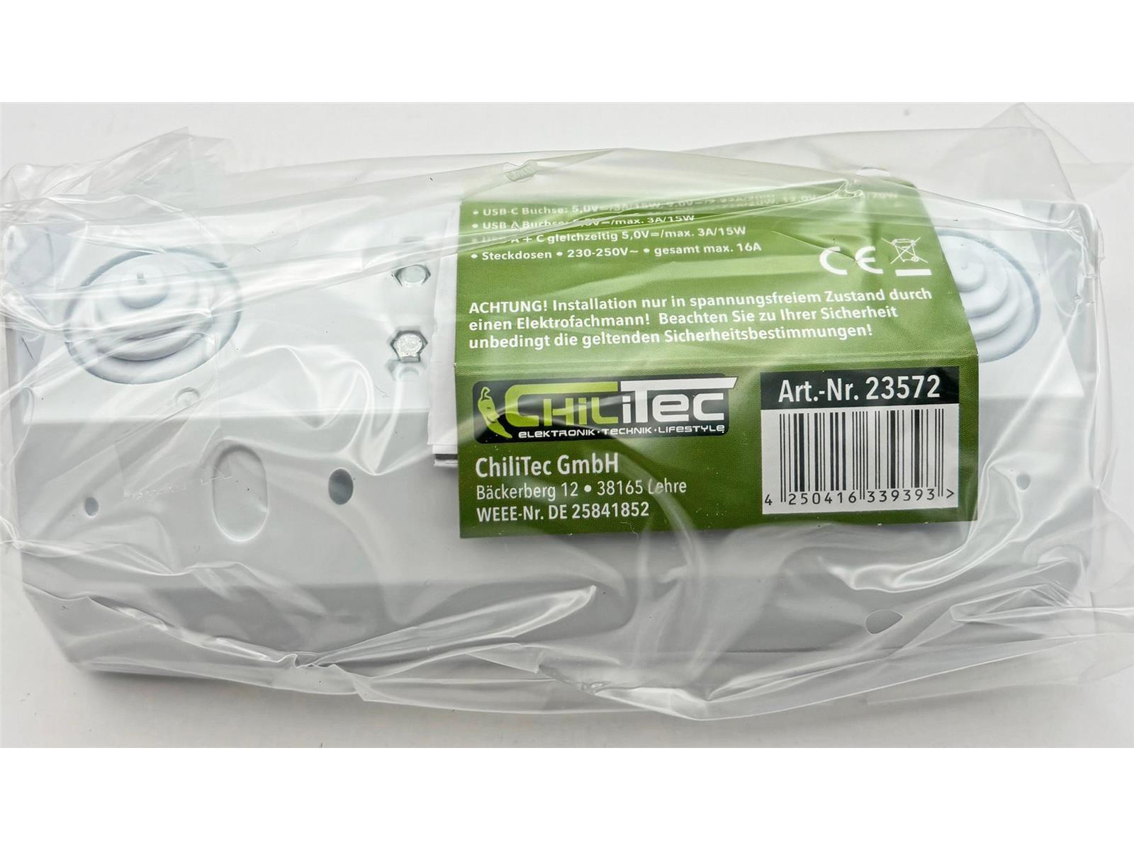 2-fach Steckdosenblock, USB-A+C, weiß 250V~/ 16A, Aufbaumontage, USB 3,1A, PD