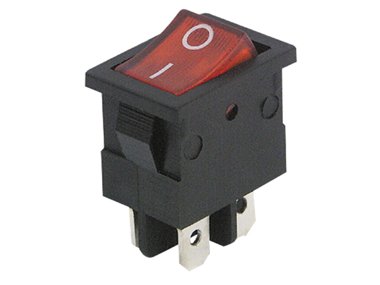 Mini-Wippenschalter McPower, 4-polig, rote Wippe, 250V /6,5A, Stellungen: EIN/AUS