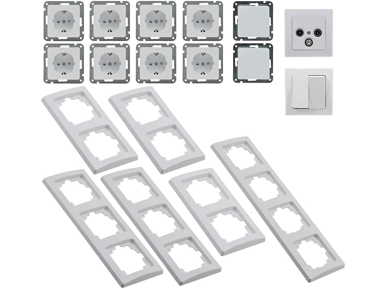 Delphi Steckdosen Schalter Wohnzimmer 20 Teile Lichtschalter mit Steckdose TV Antenne Unterputz Einbau Weiß