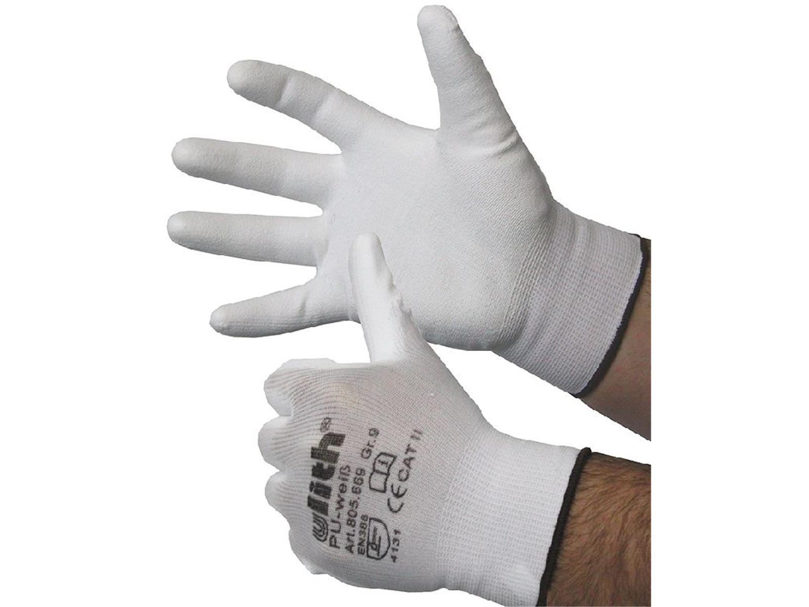 Nylon Feinstrick-Handschuhe mitweißer PU-Beschichtung, Cat II, Größe 10