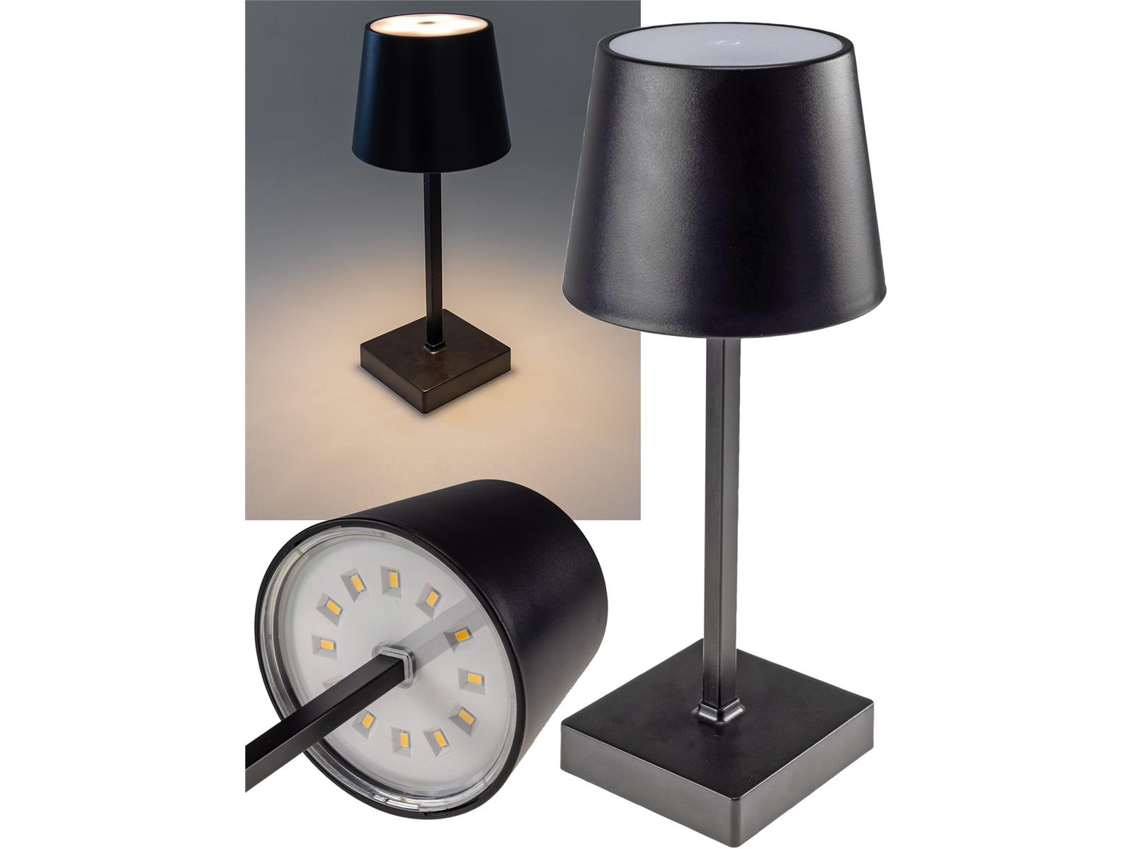 LED Tischleuchte 26cm, Schwarz 3xAAA Batterie, dimmbar, Licht Warmweiß