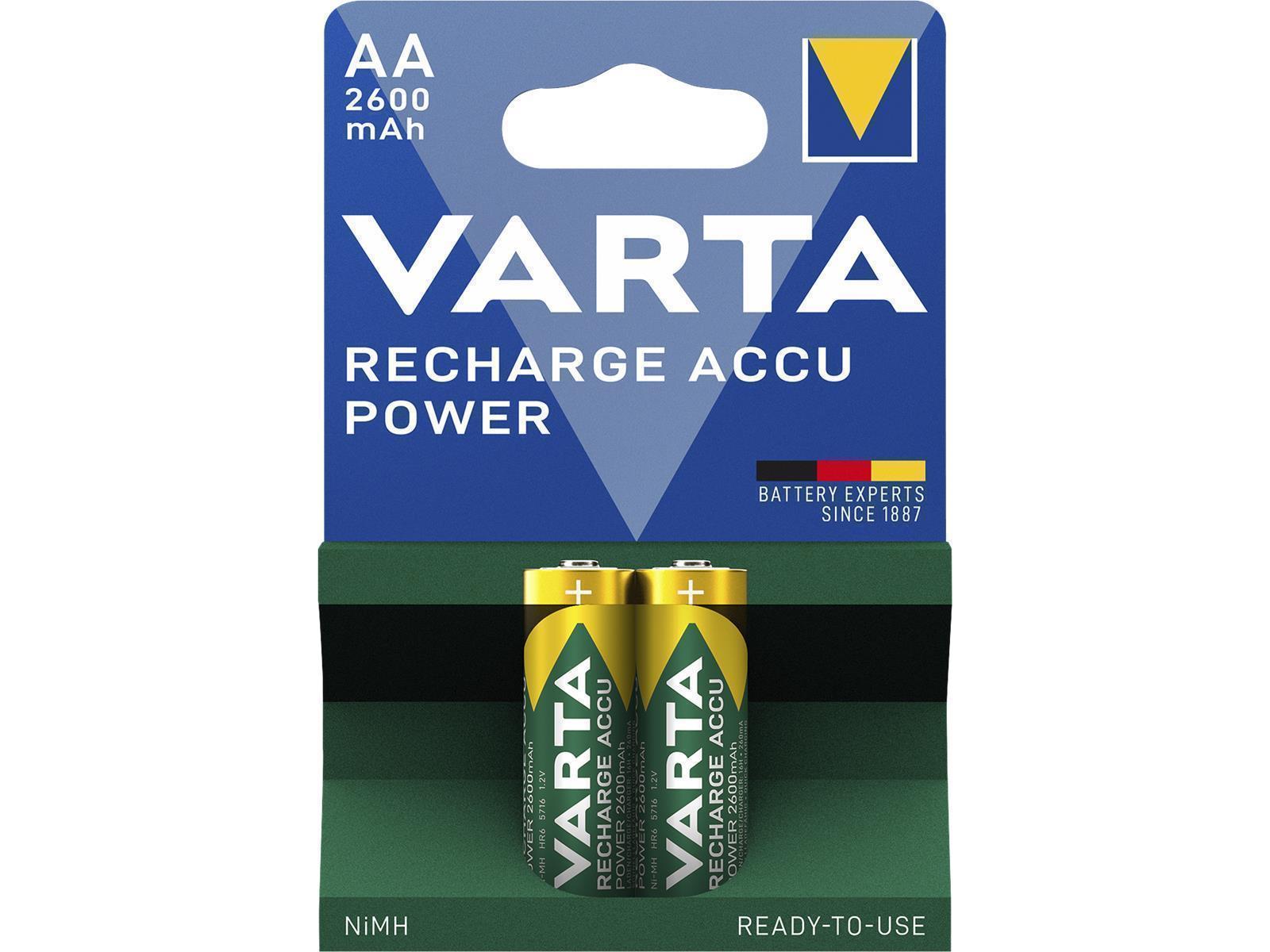 Mignon-Akku VARTA, Typ AA, NiMH-Akku, HR06, 1,2V/2600 mAh, Pre-charged, 2er Pack