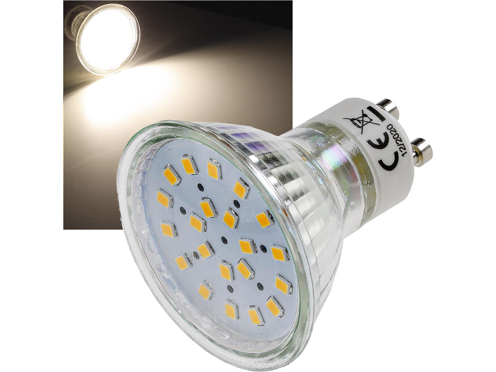 LED Strahler GU10 "H40 SMD"120°, 4000k, 300lm, 230V/3W, neutralweiß
