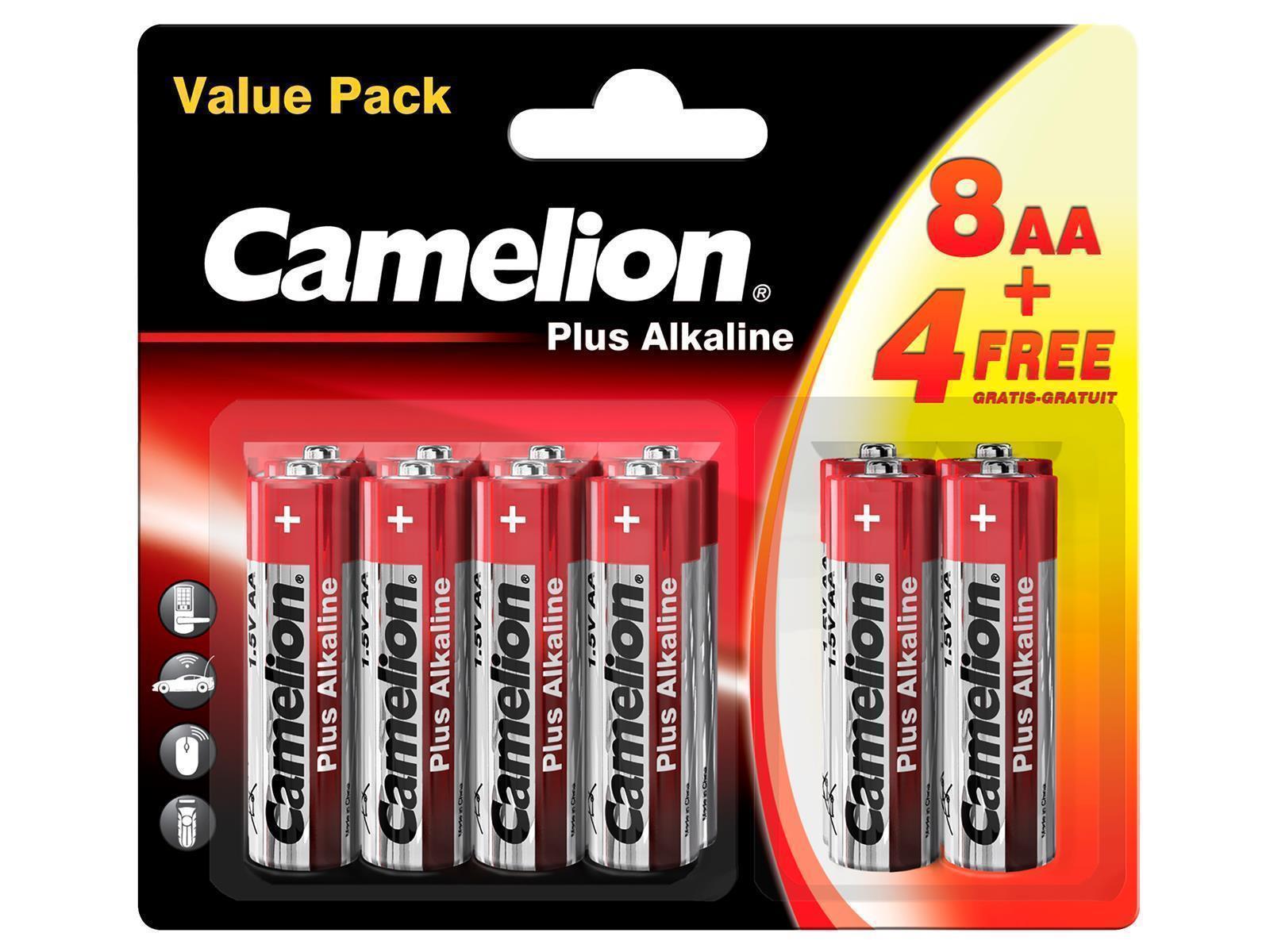 Mignon-Batterie CAMELION Plus Alkaline 1,5 V, LR6 Typ AA, 8+4 er-Blister