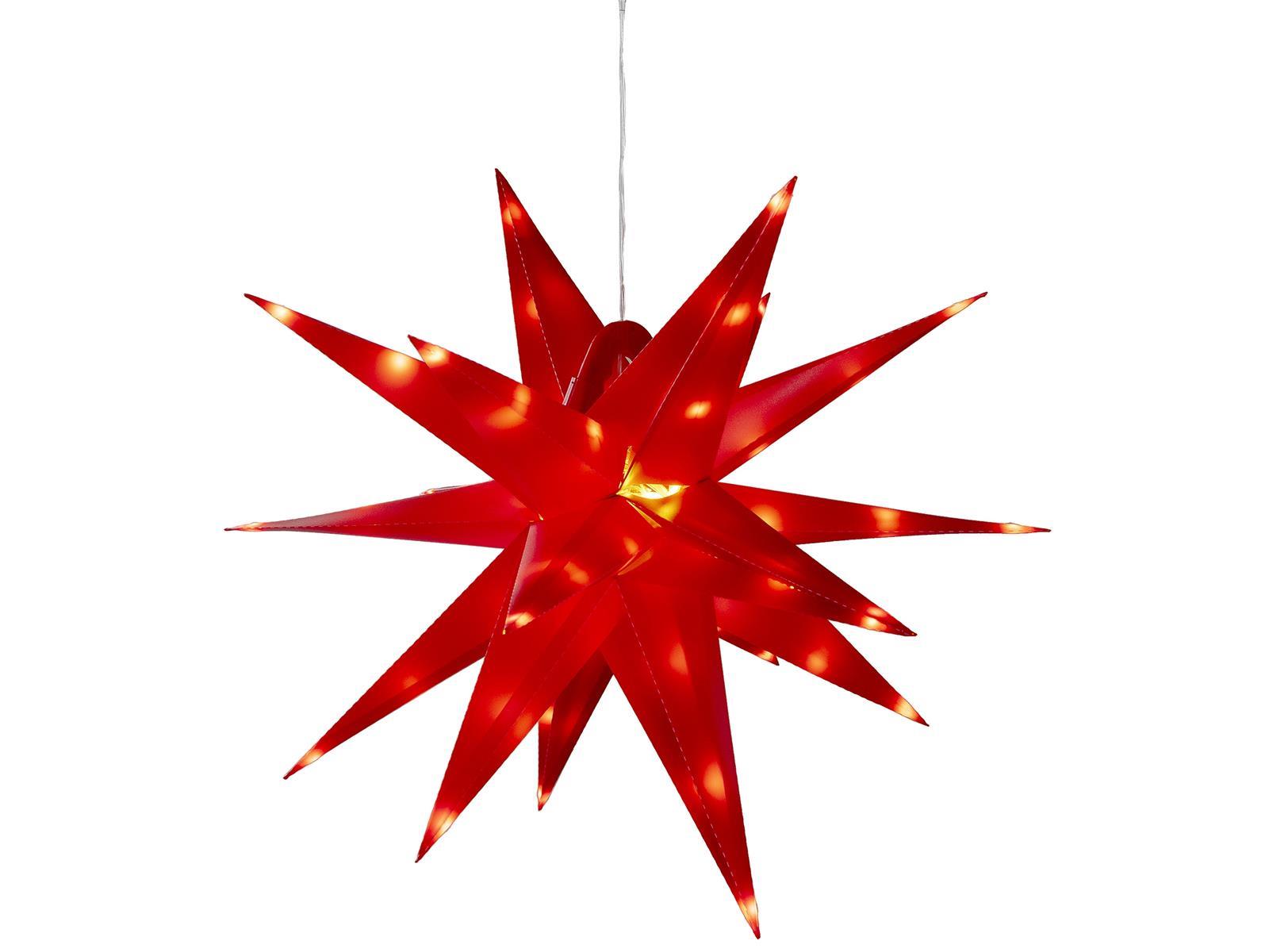 Großer 3D Weihnachtsstern rot, 56cm72 warmweiße LEDs, Batteriebetrieb