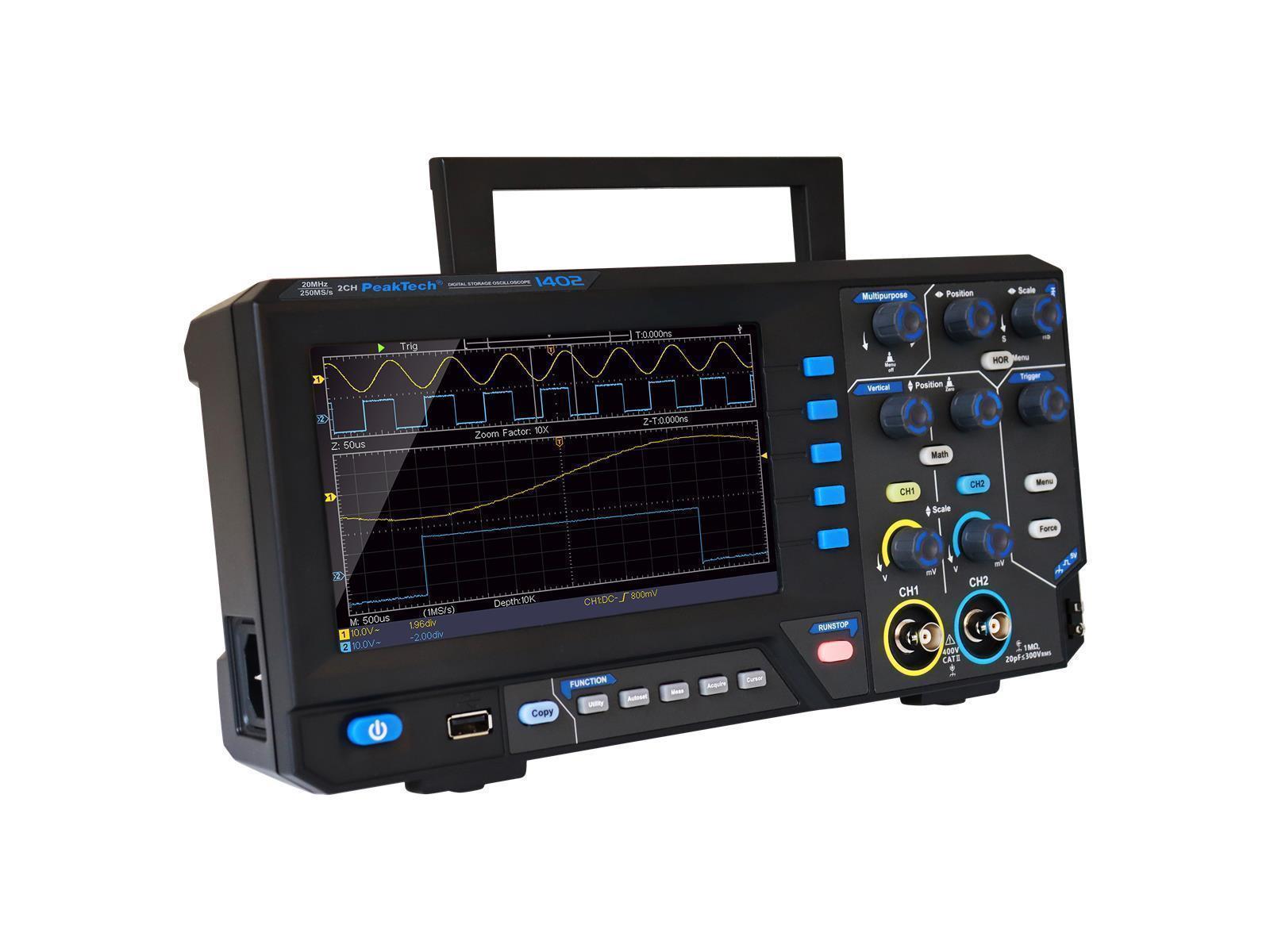 Digital Speicher- Oszilloskop PeakTech ''P1402'', 20 MHz, 2CH, 250 MS/s