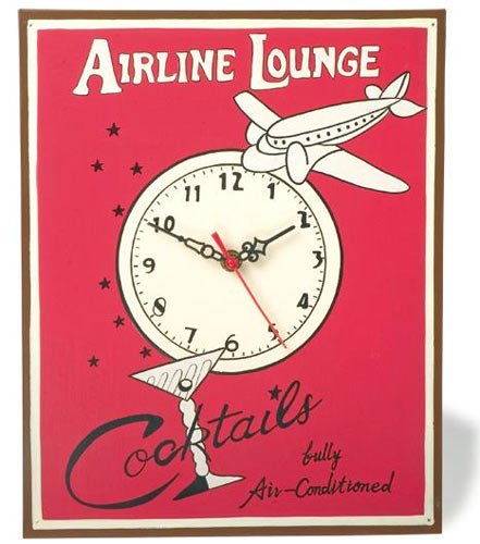 Uhr Nostalgie, Blech Airline Lounge (rot) 33 cm x26 cm x2,5 cm