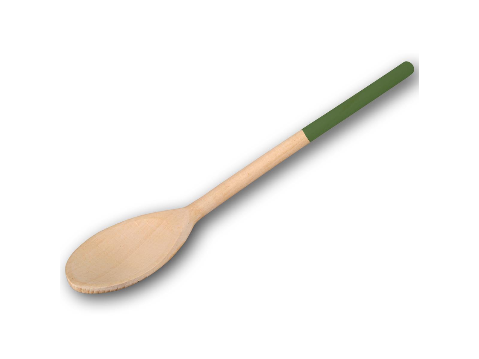Kochlöffel, oval, mit farbigem Griff, laubgrün, aus Holz 30 cm
