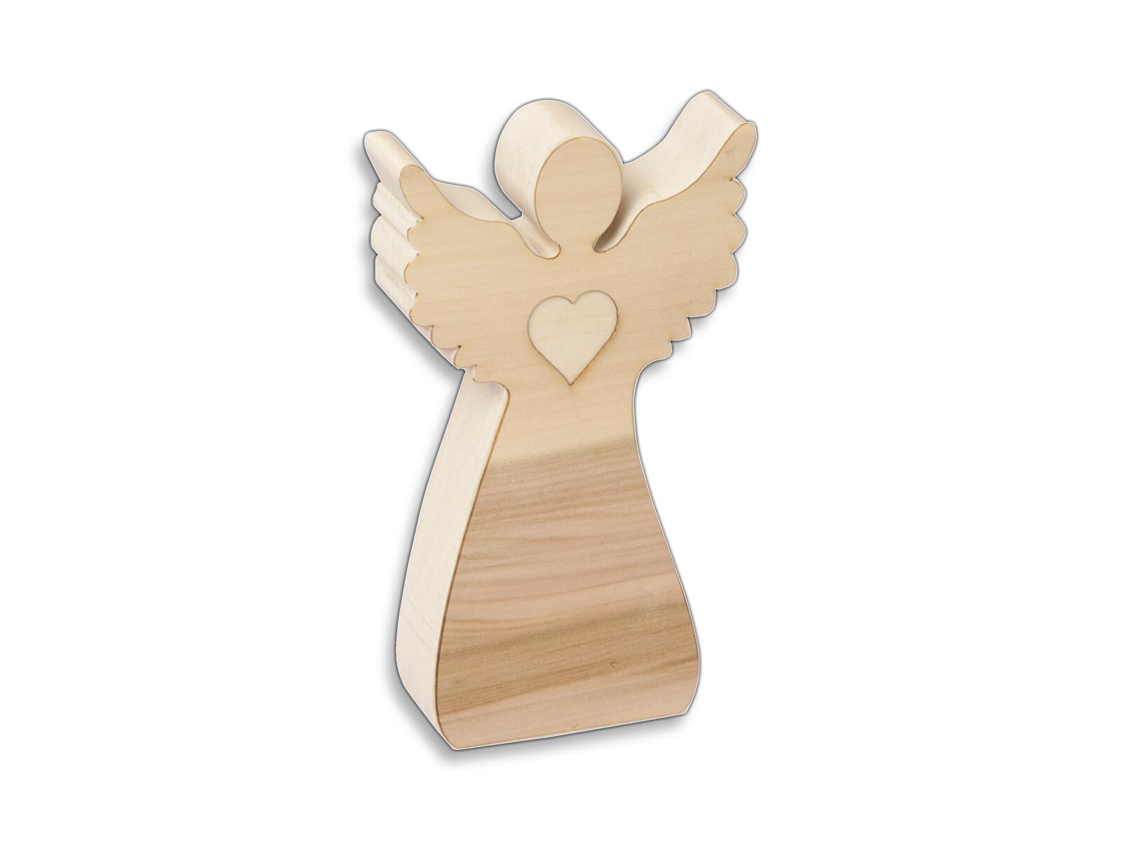 Engel mit Herz mit hellem Farbverlauf aus Holz 14 cm