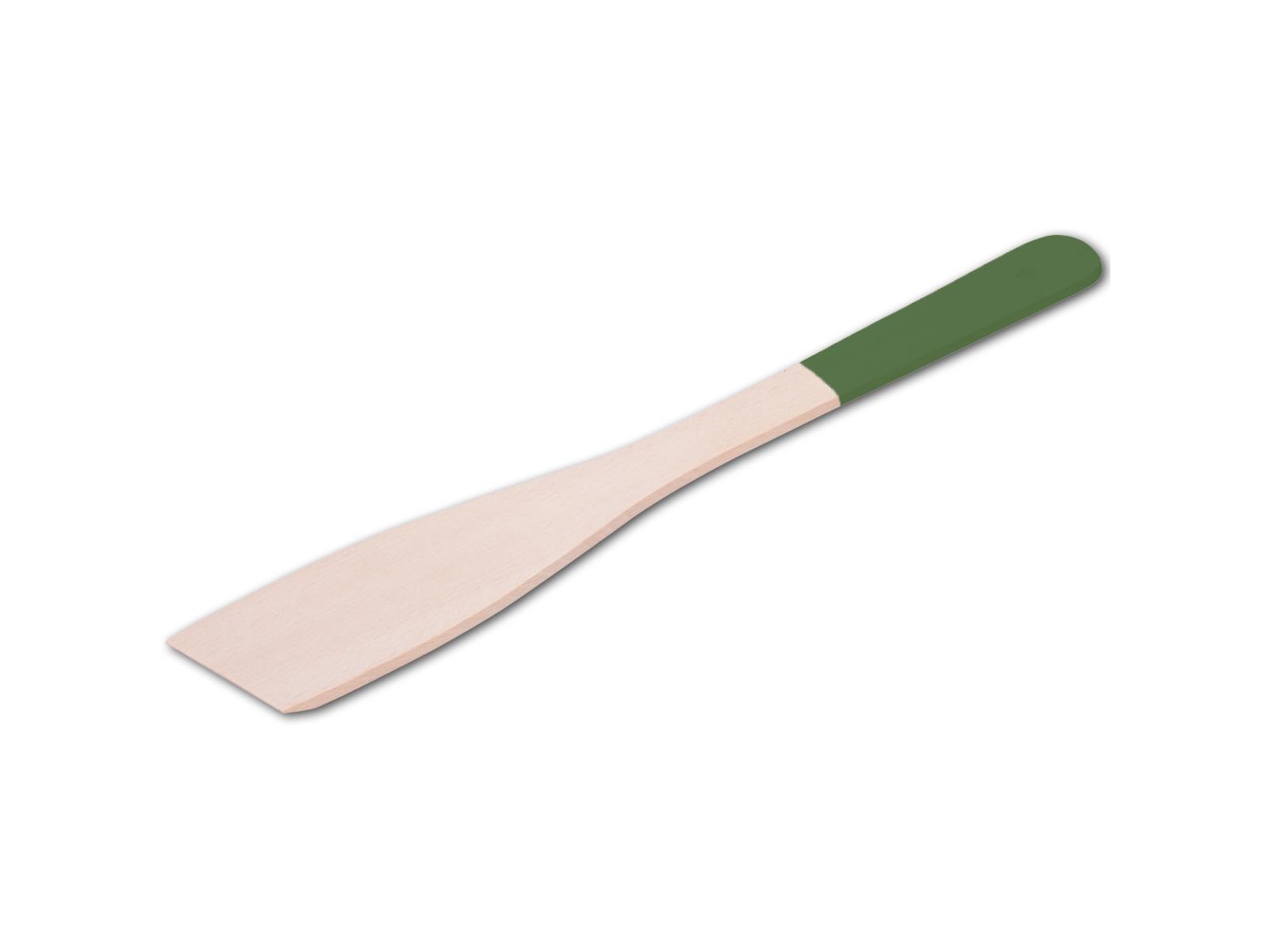 Pfannenwender, mit farbigem Griff, laubgrün, aus Holz 30 cm