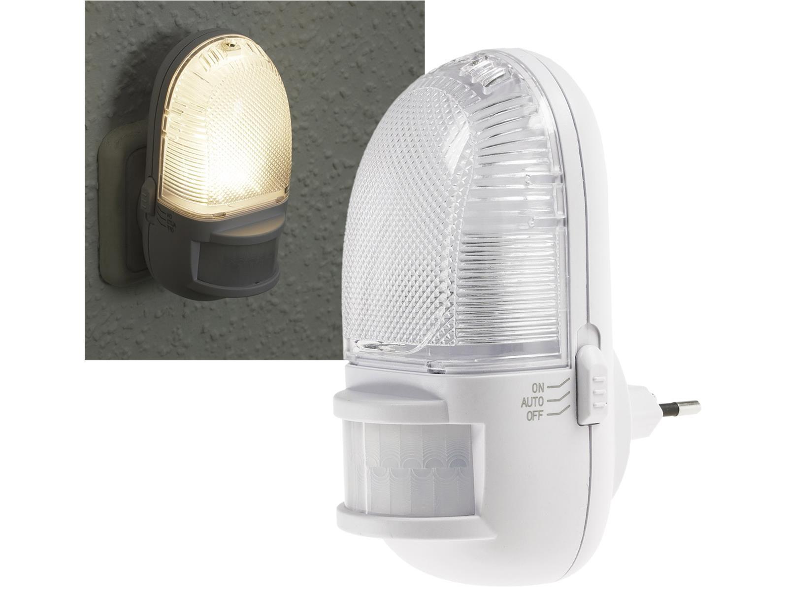 LED Nachtlicht mit Bewegungsmelder230V, 3 weiße LEDs, On/Off/Auto