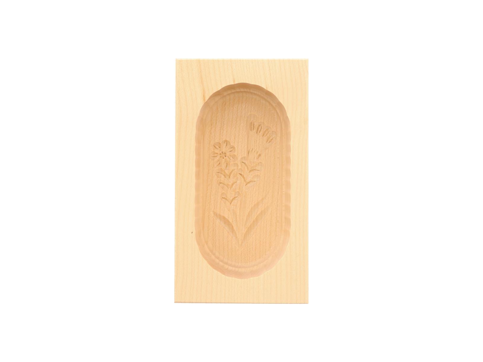 Butterform, eckig, 125 Gramm, Enzian aus Holz 14 cm