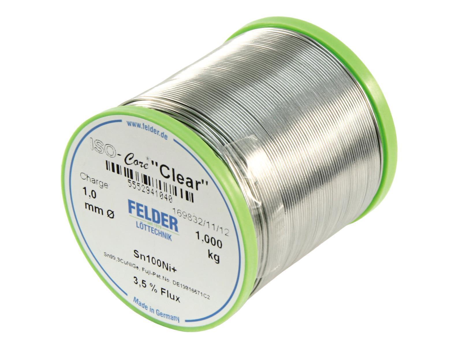 Lötzinn auf Rolle FELDER ISO-Core ''Clear'', 1,0mm, 1.000g, bleifrei,  (Sn100%Ni+)