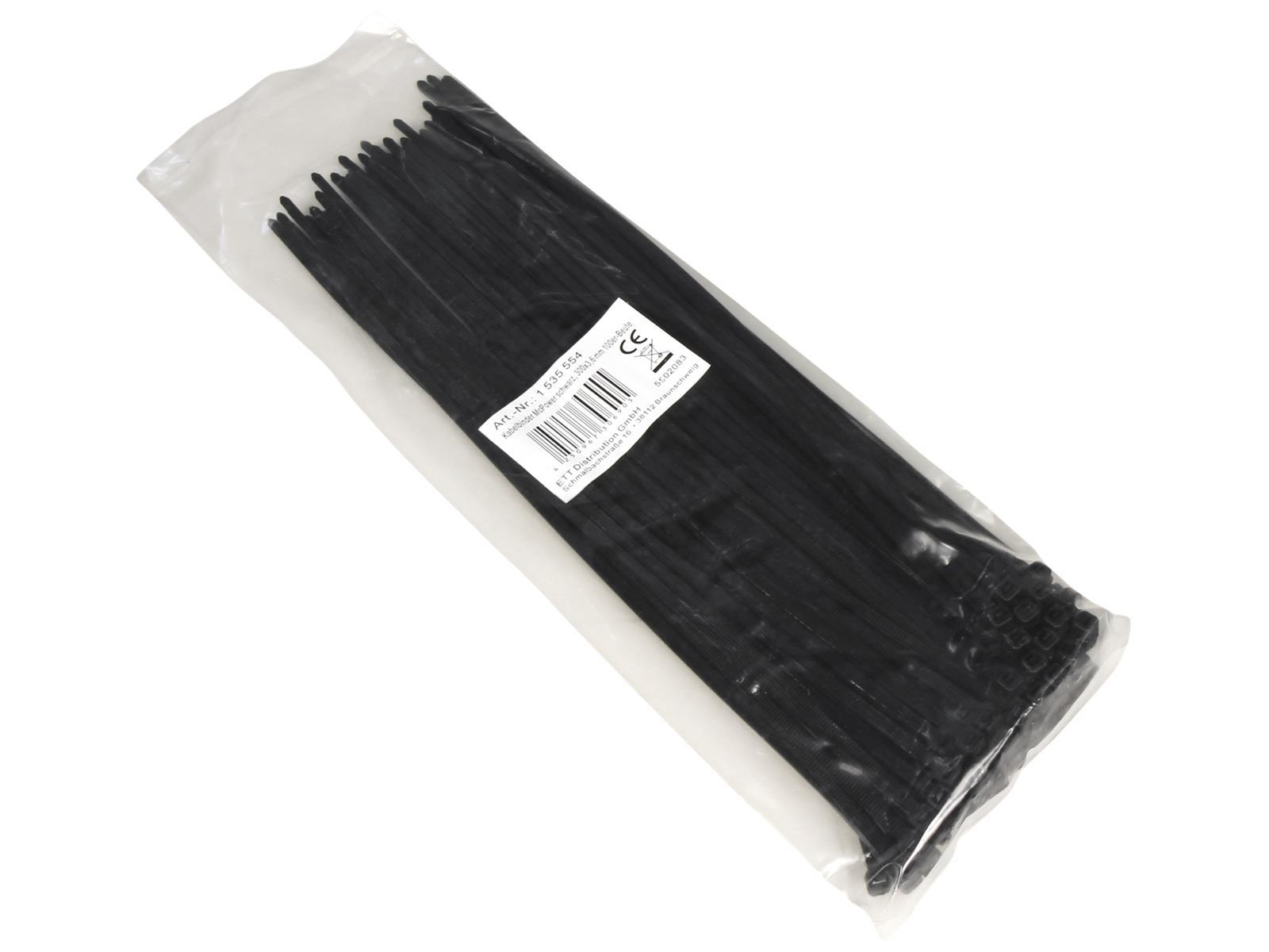 Kabelbinder McPower, schwarz, 300x3,6mm, 100er-Pack, UV beständig