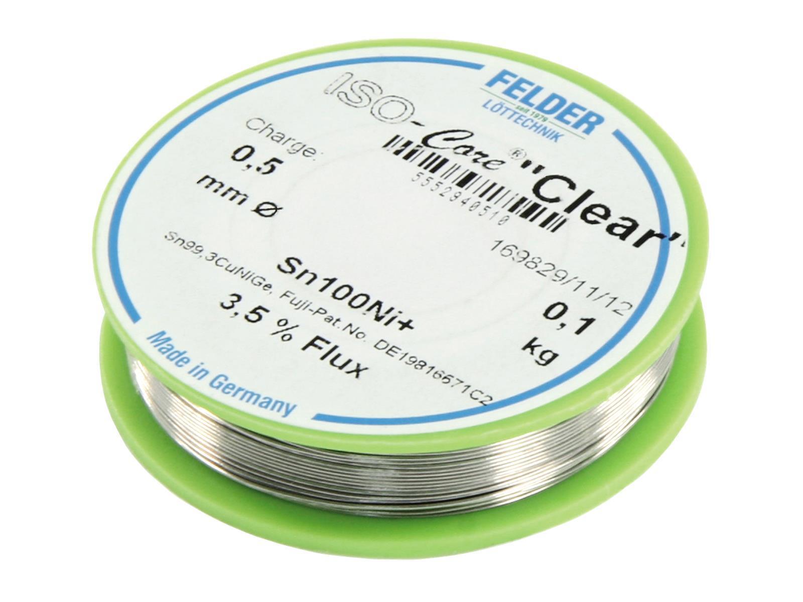 Lötzinn auf Rolle FELDER ISO-Core ''Clear'', 0,5mm, 100g, bleifrei (Sn100%Ni+)