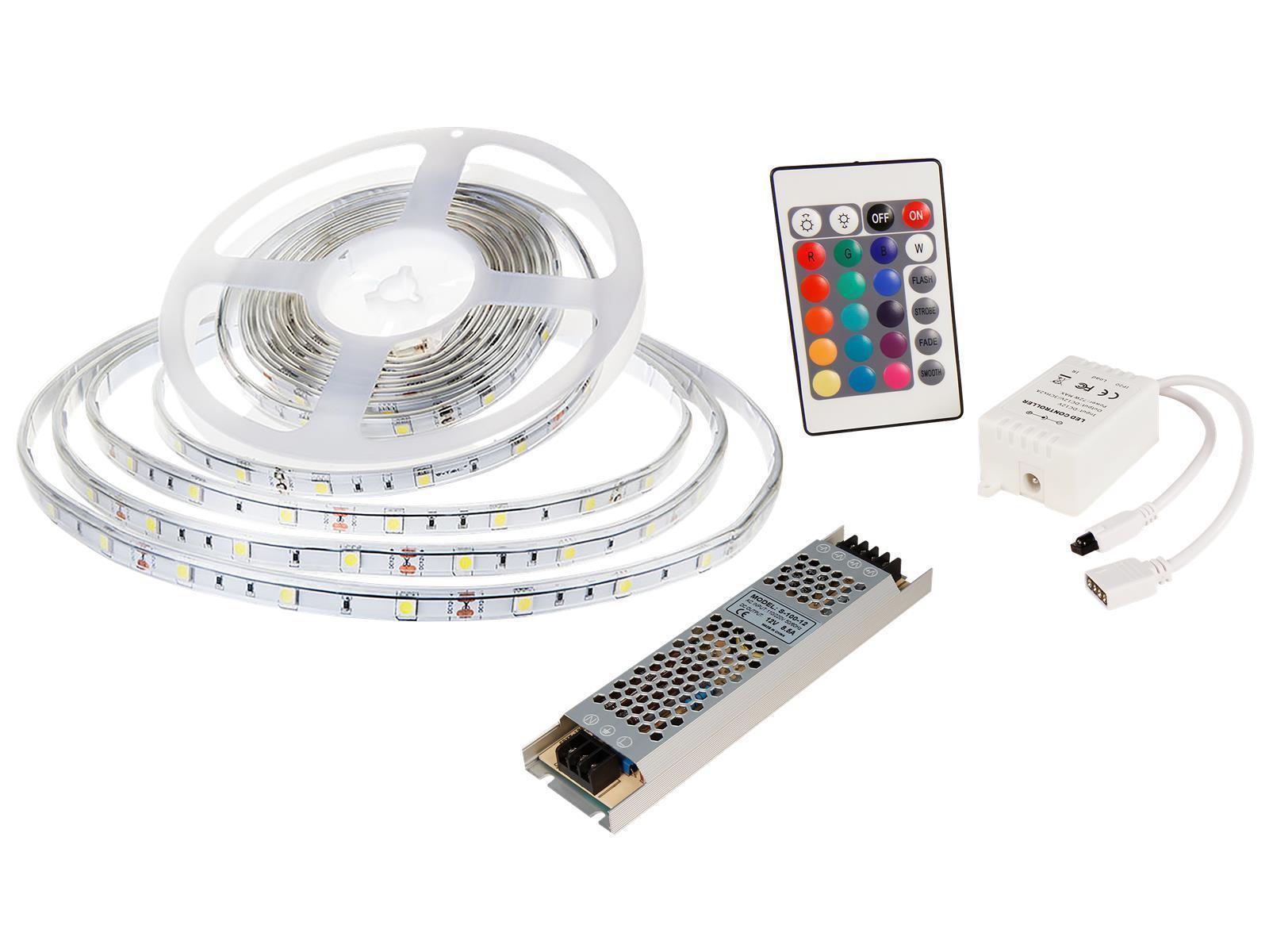 LED-Stripe SET 30LED/m, RGB, 4,8W/m, RGB, 5m, IP65, Cotroller, 36W Netzgerät