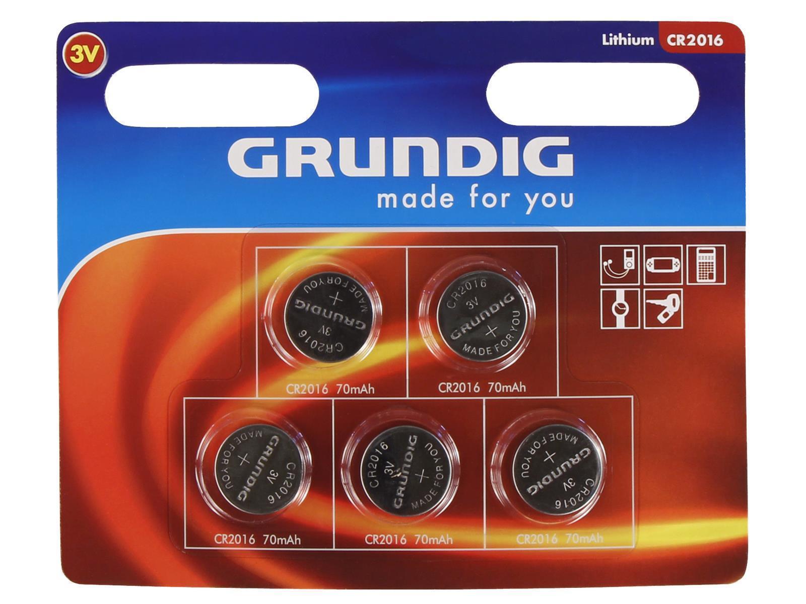 Knopfzelle GRUNDIG CR2016, 3,0V, Lithium, 5er-Blister