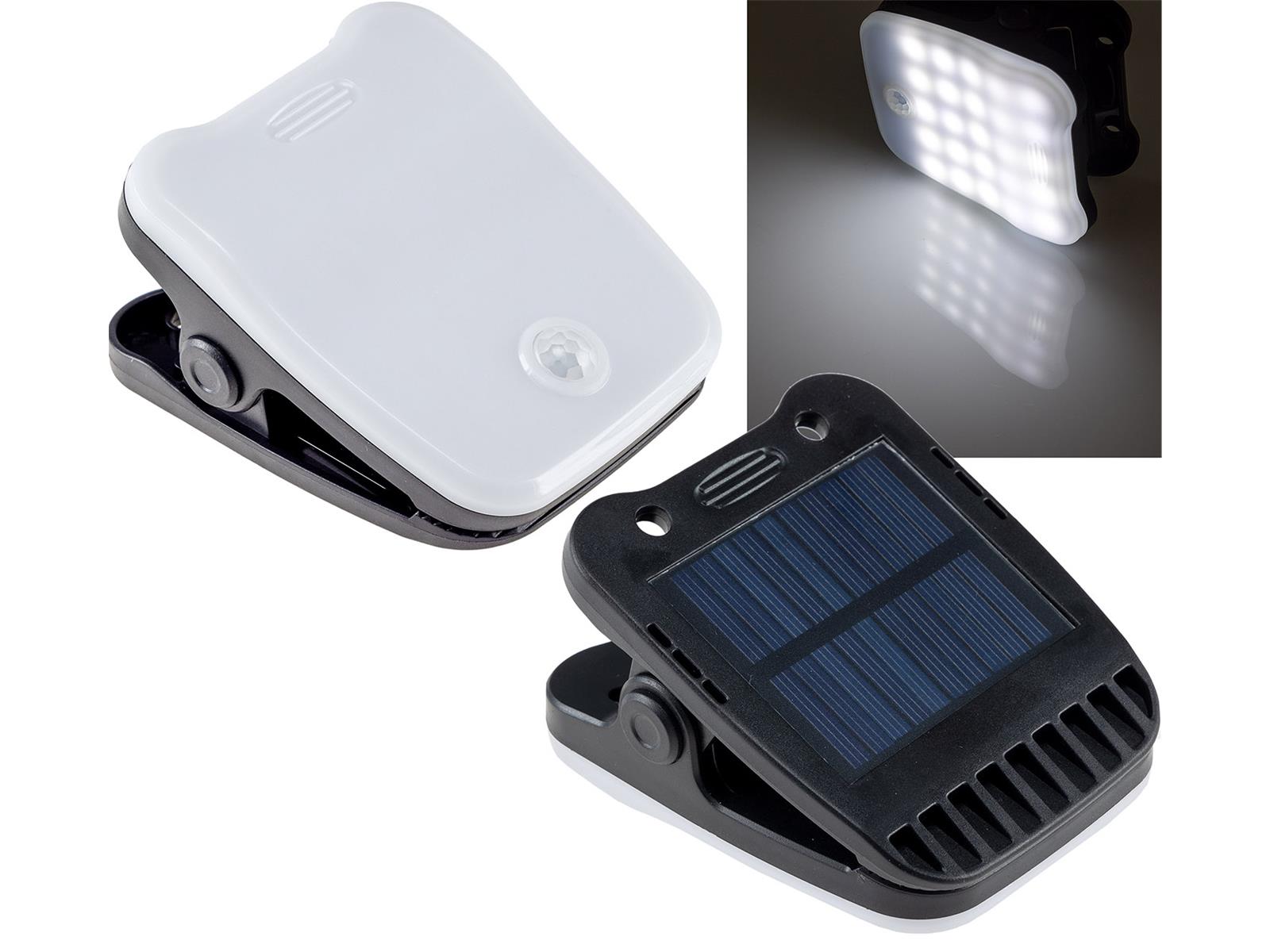 LED Solar Klemmleuchte "SWK 8020" PIR Bewegungsmelder, 25 LEDs, IP44