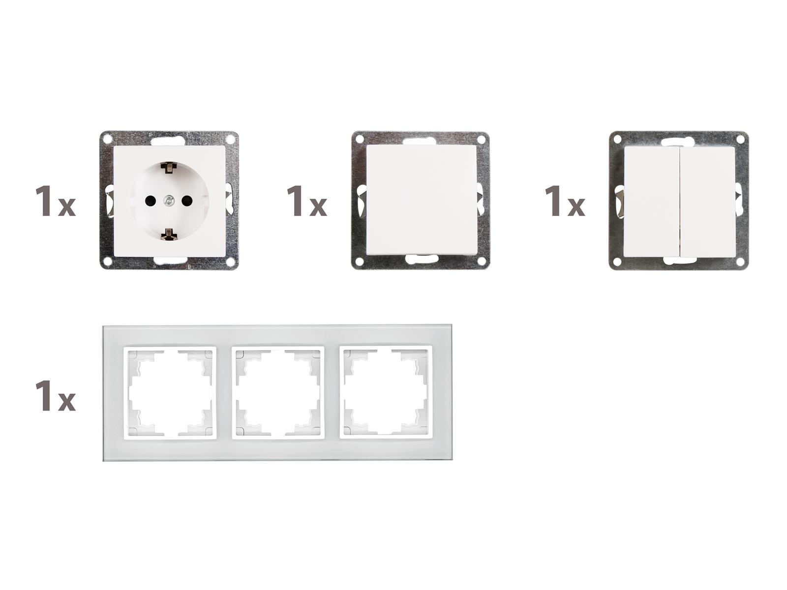 Schalter und Steckdosen Set McPower Flair ''Tür 3-fach-Style'' weiß + Glasrahmen