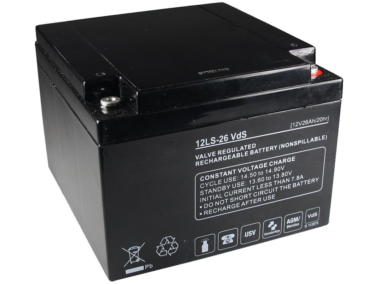 Bleiakku Q-Batteries 12V/26AhVdS-Zulassung, LxBxH 166x176x125mm, 8kg