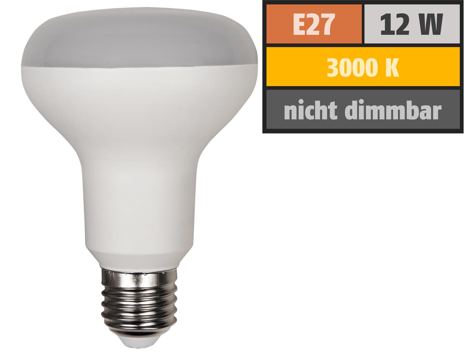 LED-Reflektorstrahler McShine, E27, R80, 12W, 1050lm, 120°, 3000K, warmweiß