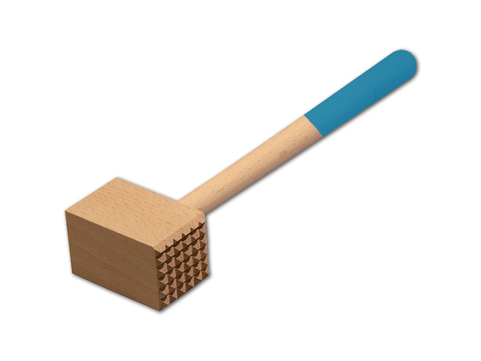Fleischhammer, mit farbigem Griff, himmelblau, aus Holz 28 cm