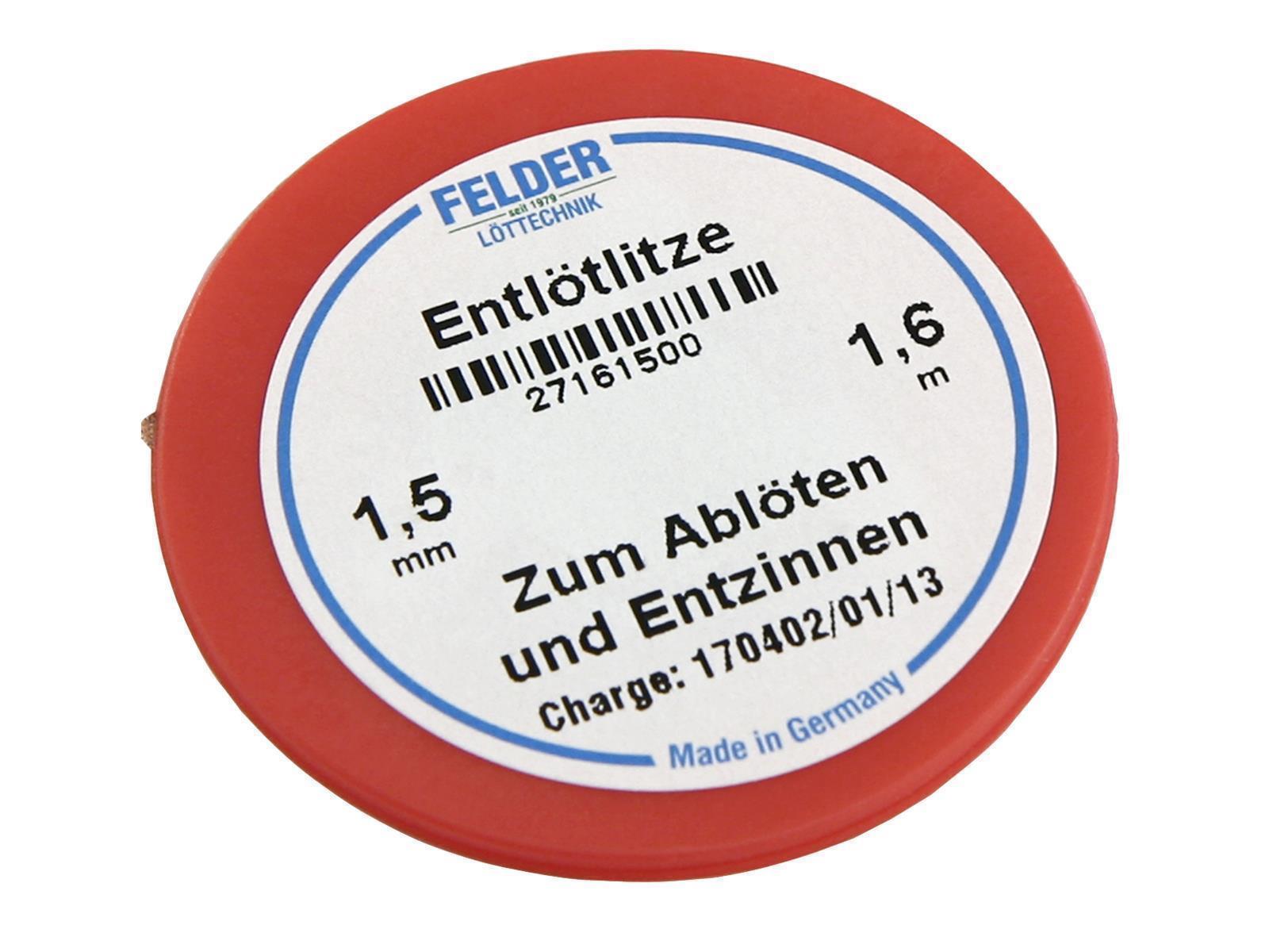 Entlötlitze FELDER, 1,50mm, mit halogenfreiem Flussmittel getränkte Kupferlitze, 1,60m Spule