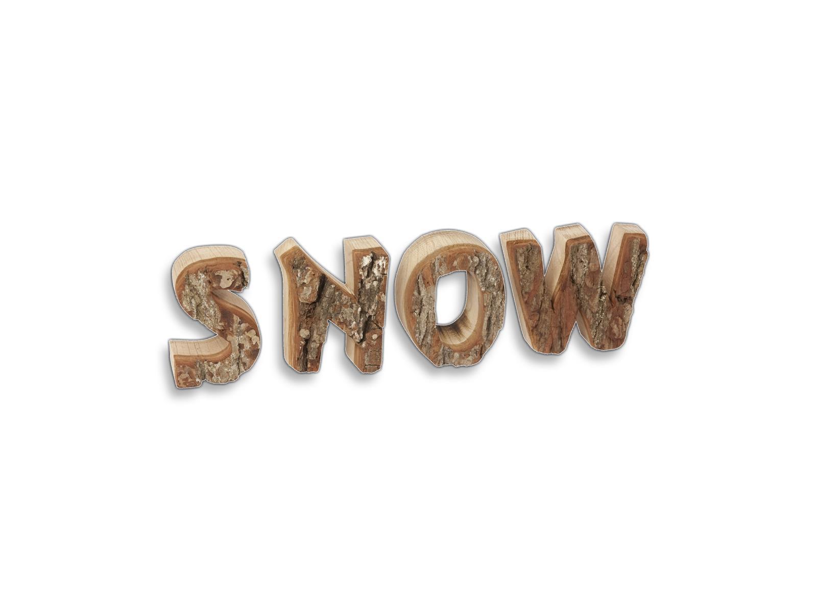 Deko Schrift Buchstaben SNOW" mit Rinde aus Holz 25 cm"