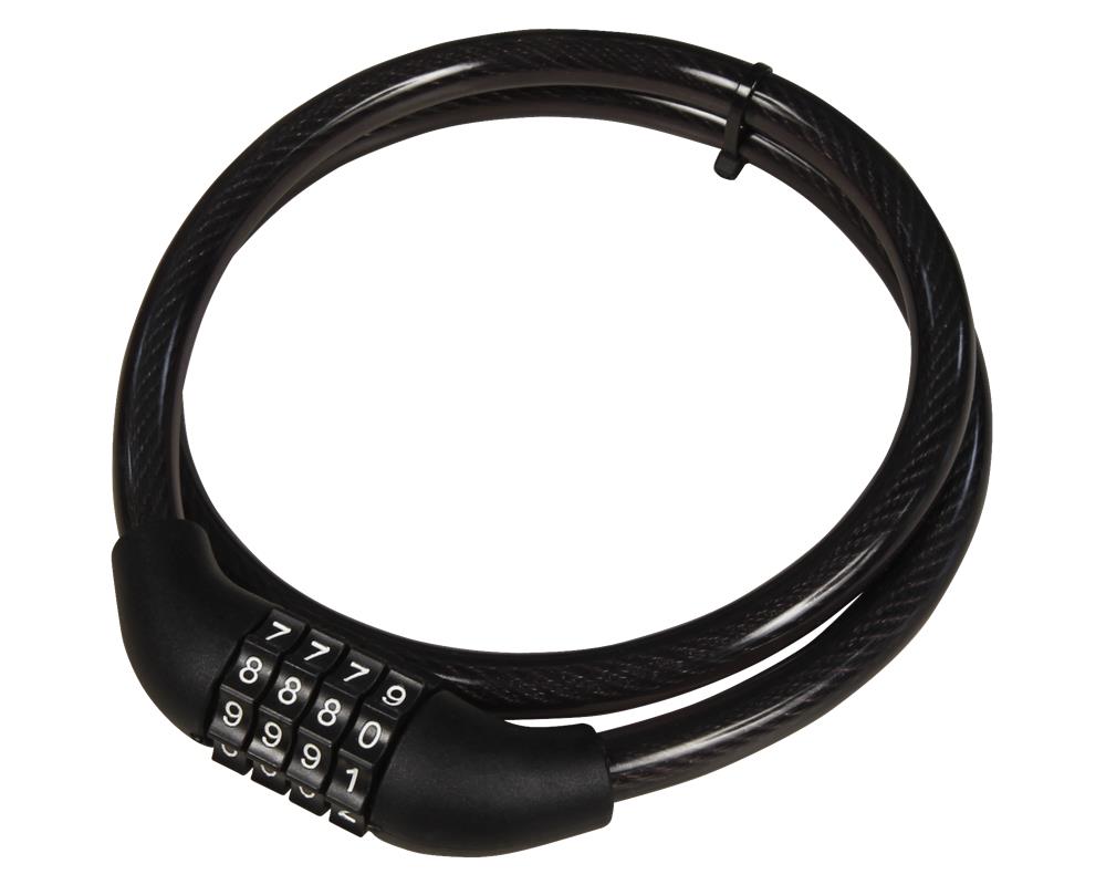 Fahrrad-Zahlen-Spiralkabelschloss, 10mm-Ø, 80cm lang, 4-stellig, schwarz