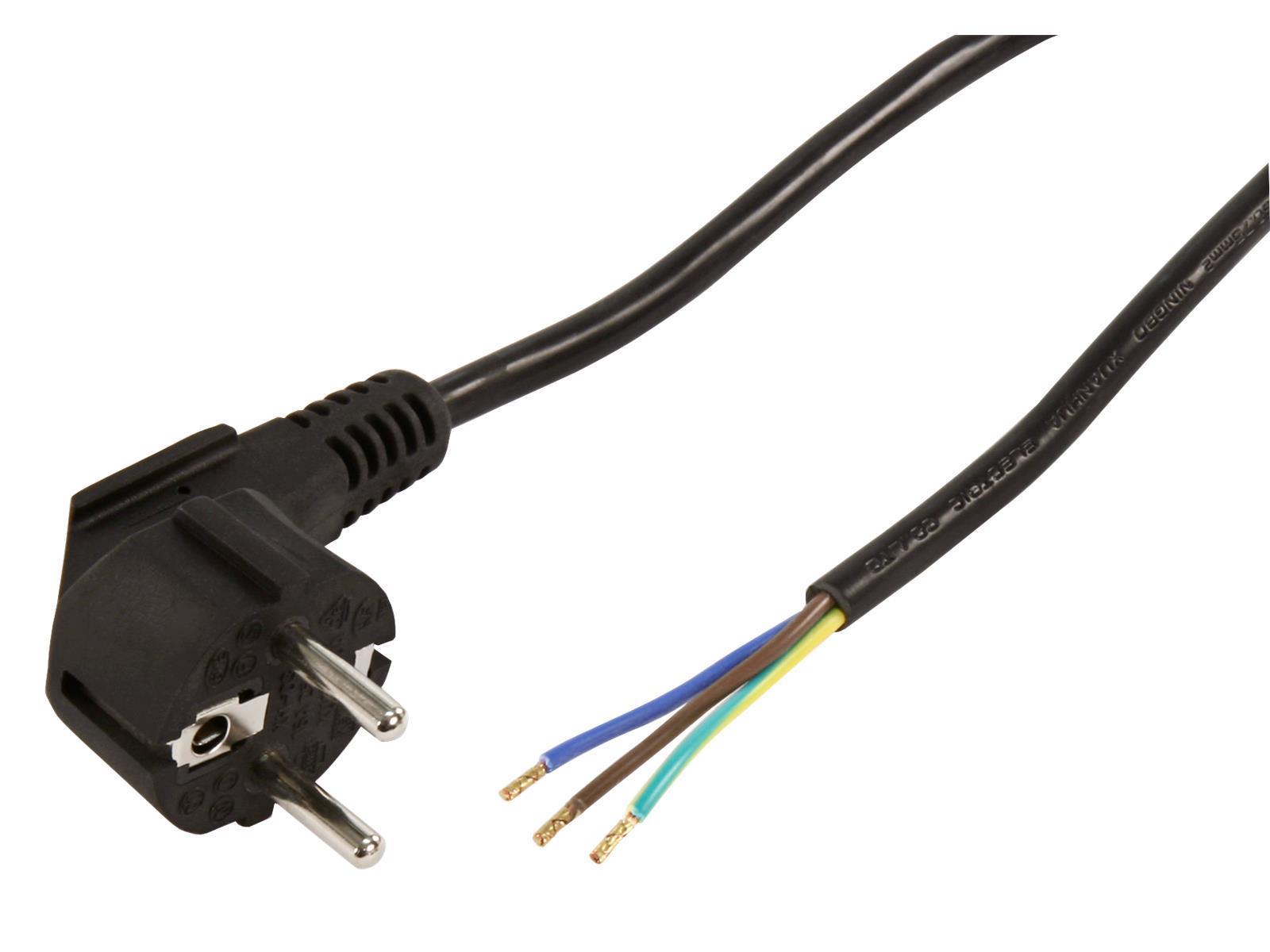 Schutzkontakt Netzkabel McPower mit blanken Enden, 3x 0,75mm², 5m, schwarz