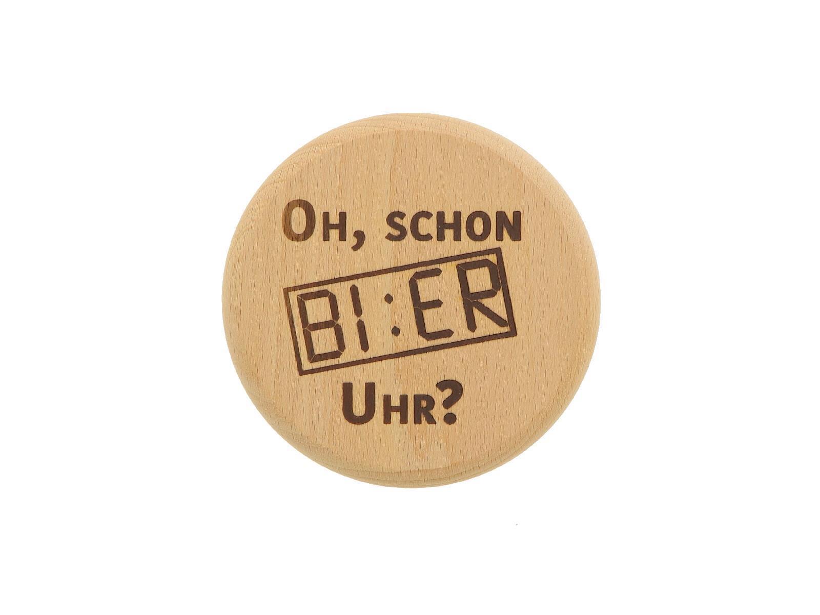 Bierglasdeckel mit Spruch Bier Uhr" aus Holz 10 cm"