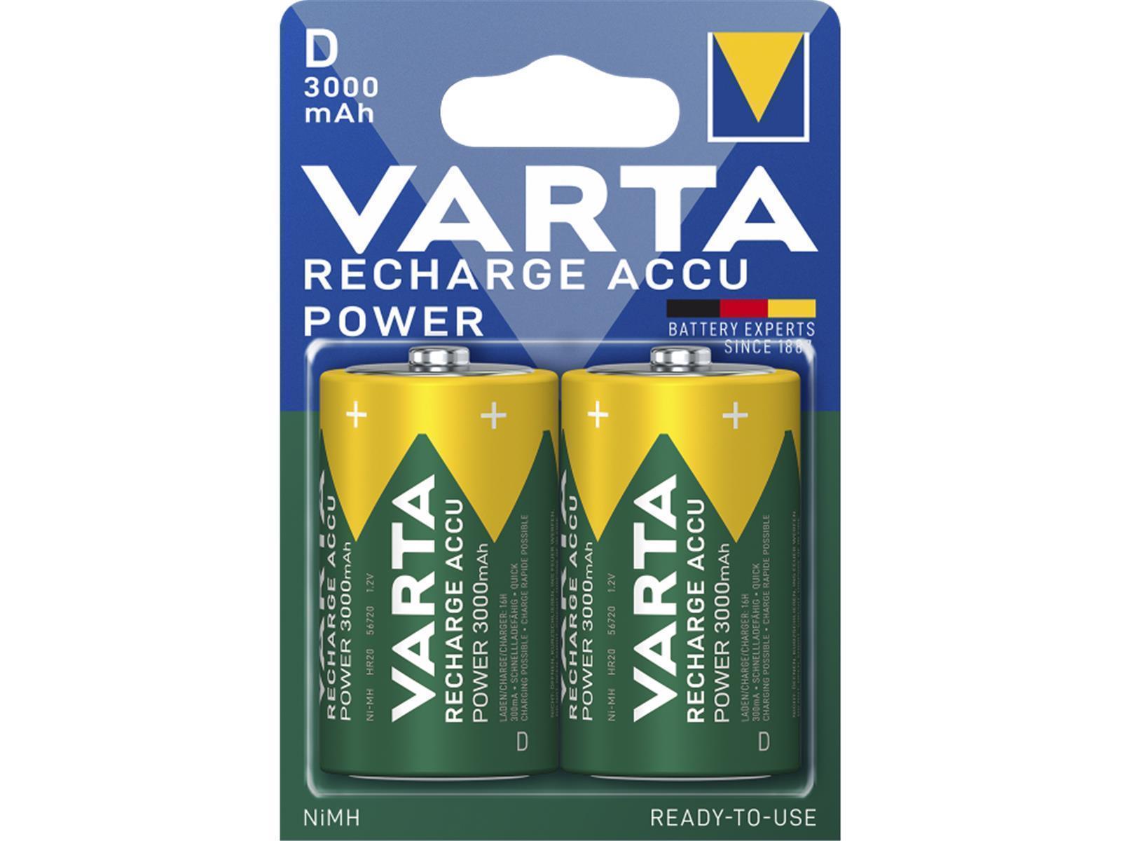 Mono-Akku VARTA, Typ D, NiMH-Akku, HR20, 1,2V/3000 mAh, Pre-charged, 2er Pack