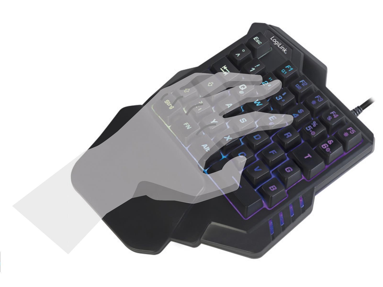 Gaming Tastatur, Einhand Keyboard, schwarz, LED Beleuchtung