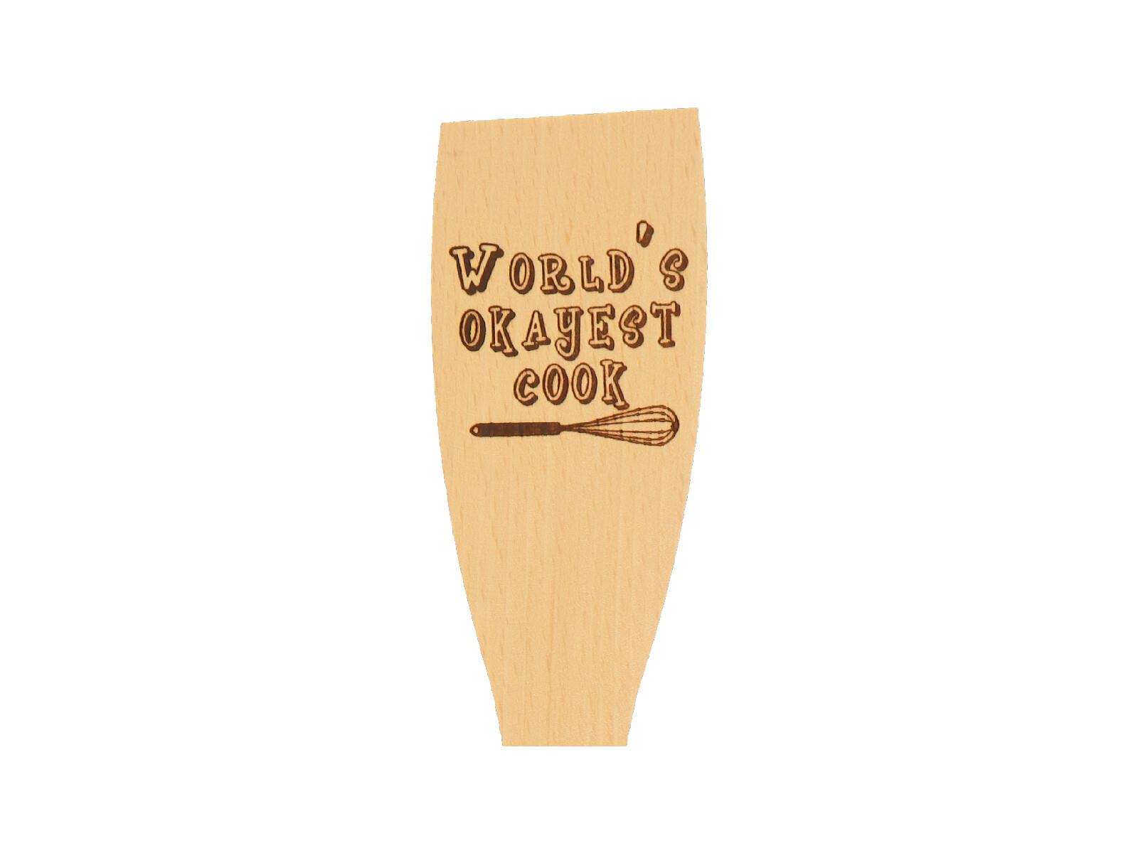 Pfannenwender mit Spruch World's okayest cook" aus Holz 30 cm"