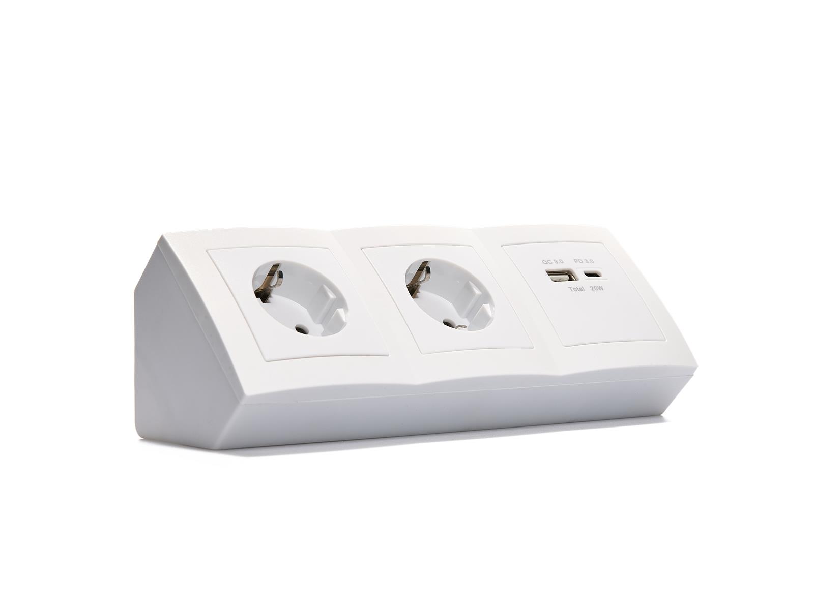 Steckdosenblock McPower ''Flair'' Aufbau, weiß,  2-fach Schutzkontakt + 2x USB A+C