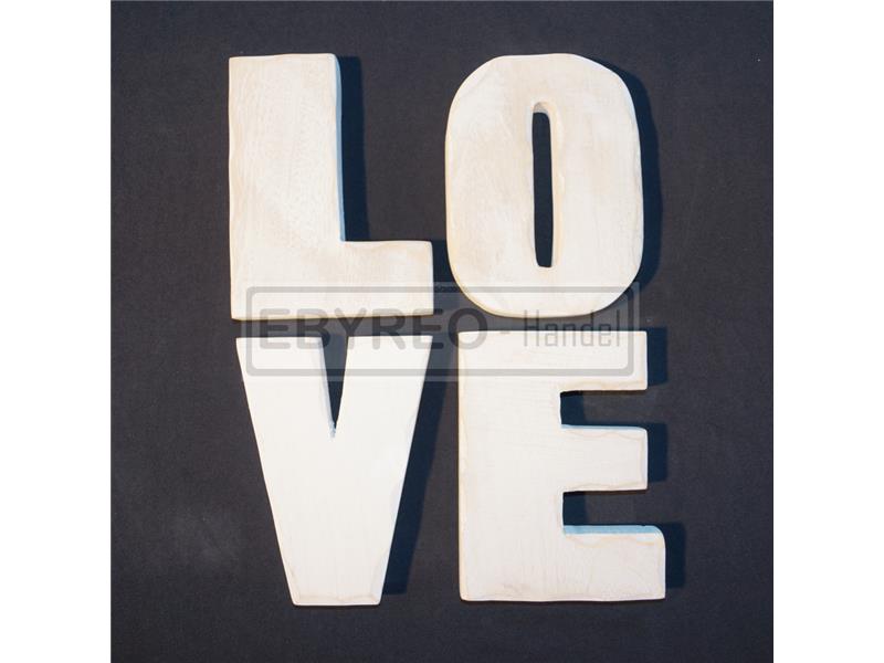 Holz Schriftzug "Love" Buchstaben weiß lasiert