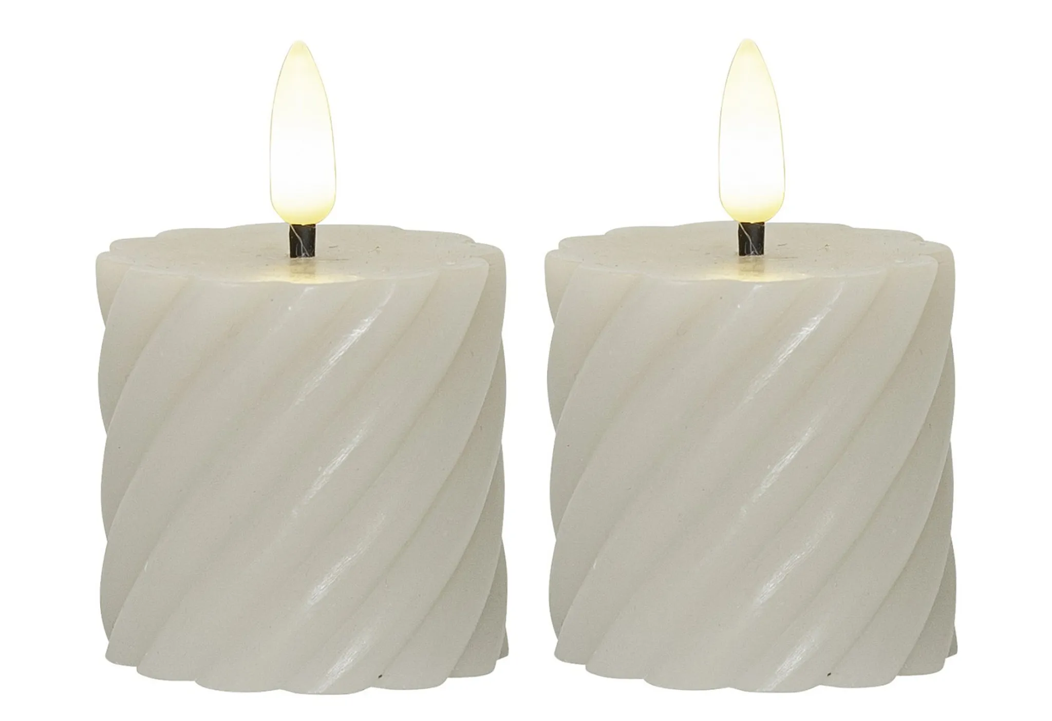 LED Echtwachs-Kerze ''Flamme Swirl Votive'', 2er-Set, beige, Spiraloptik, 5x7.5cm