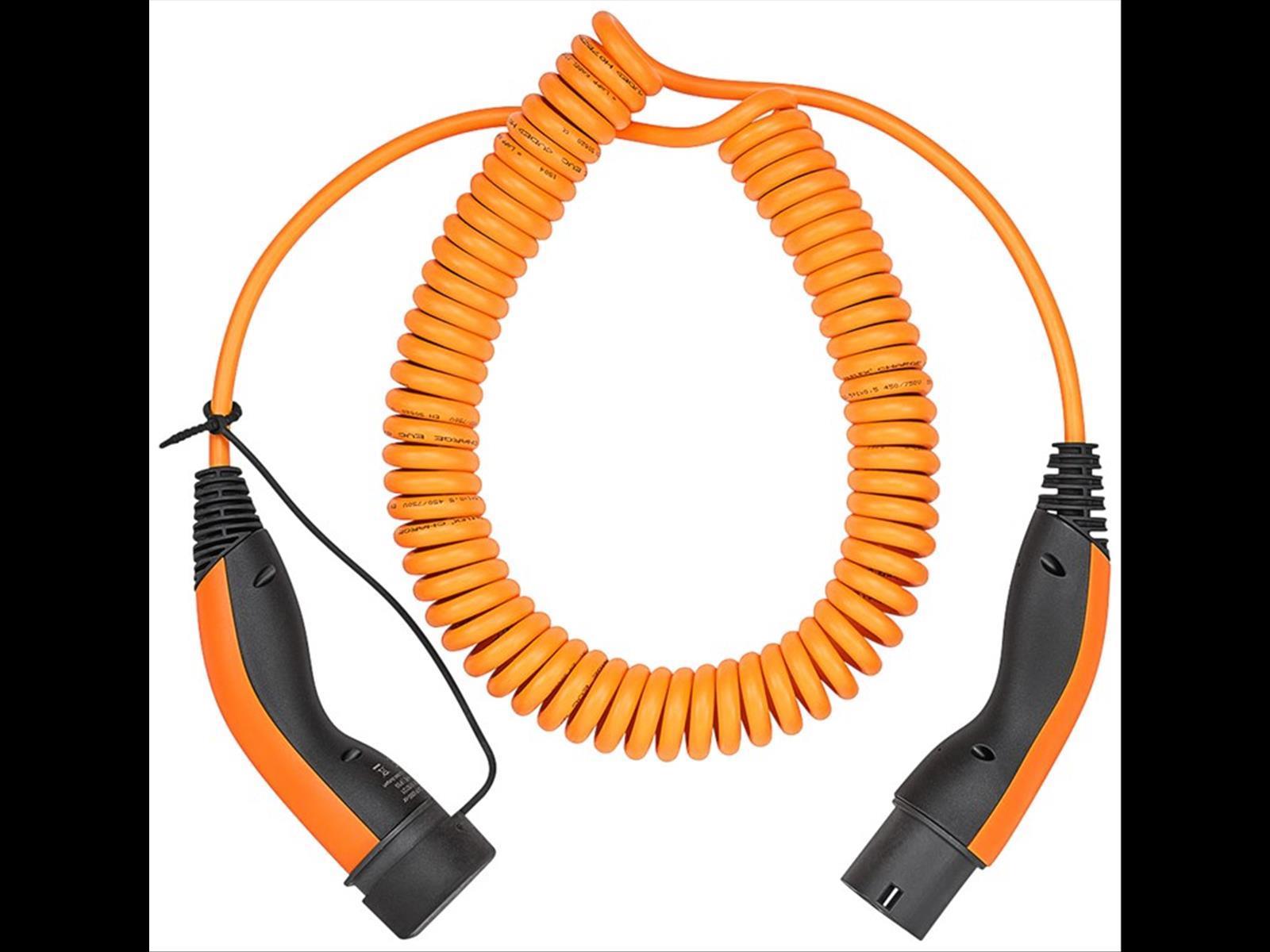 Spiral-Ladekabel Typ 2, bis zu 11 kW, 5 m, orange
