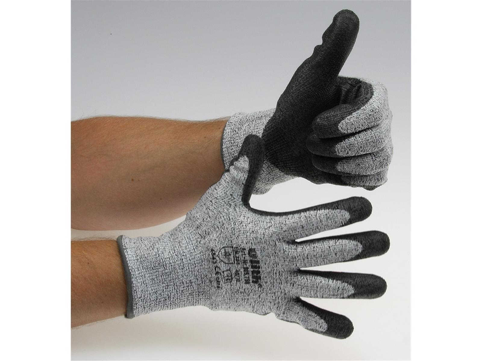 Schnittschutzhandschuhe grau/schwarzPU-Beschichtung, EN388, Größe 9