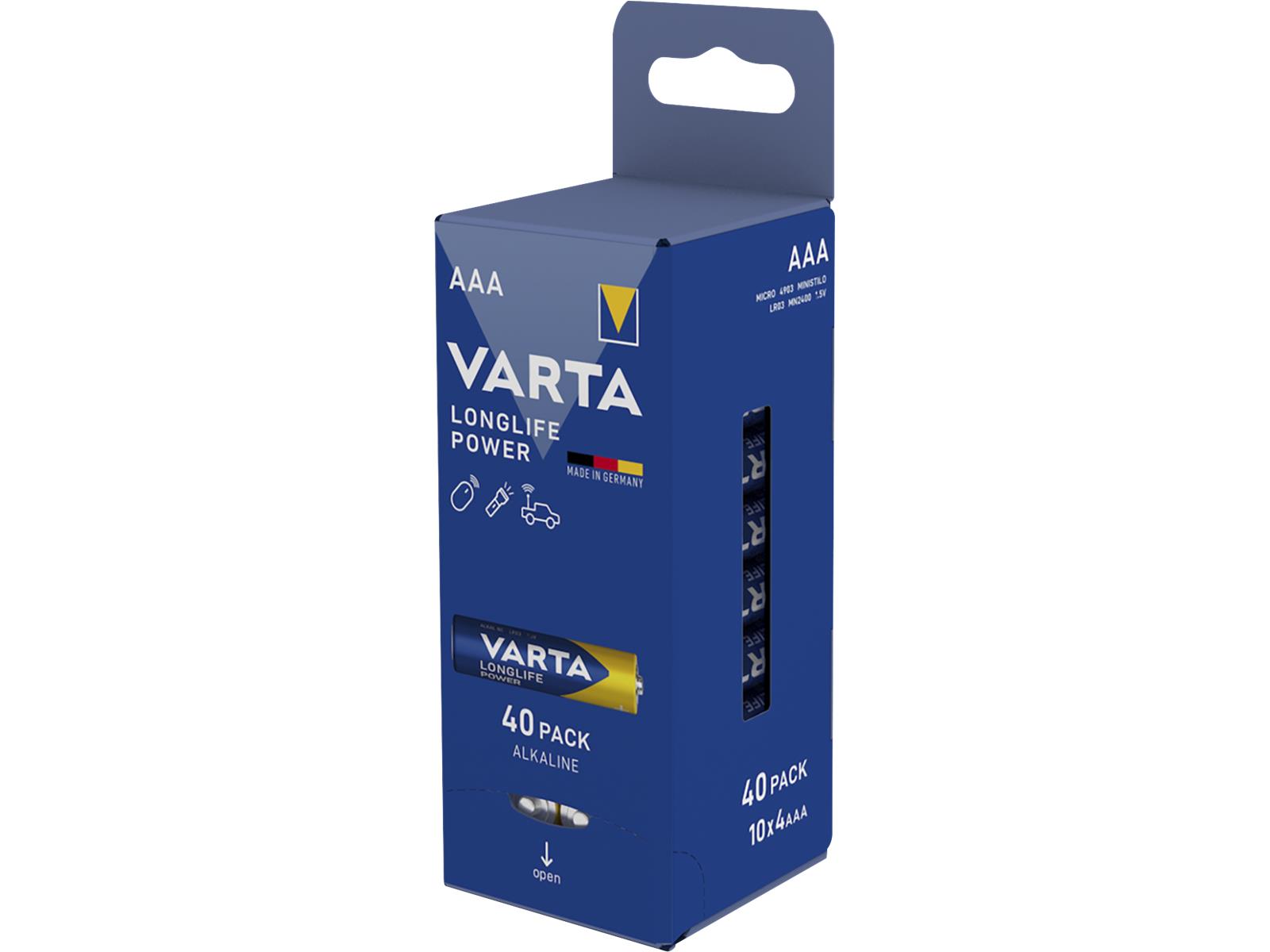 Micro-Batterie VARTA ''Longlife Power'' Alkaline, Typ AAA, LR03, 1,5V, 40er Pack