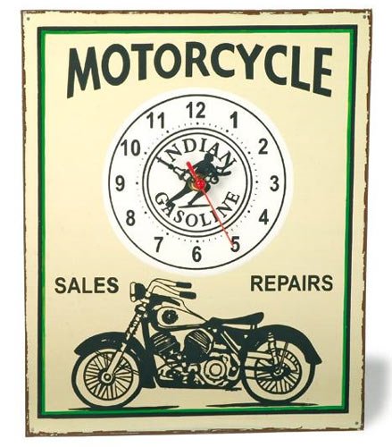 Uhr Nostalgie, Blech Motorcycle (beige/gruen) 33 cm x26 cm x2,5 cm