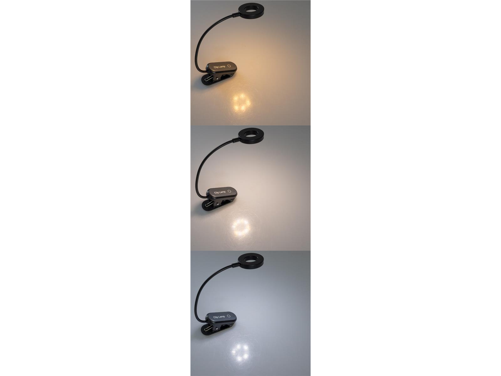 LED Akku-Leseleuchte / Klemmleuchte 18cm Schwanenhals, dimmbar, 25lm