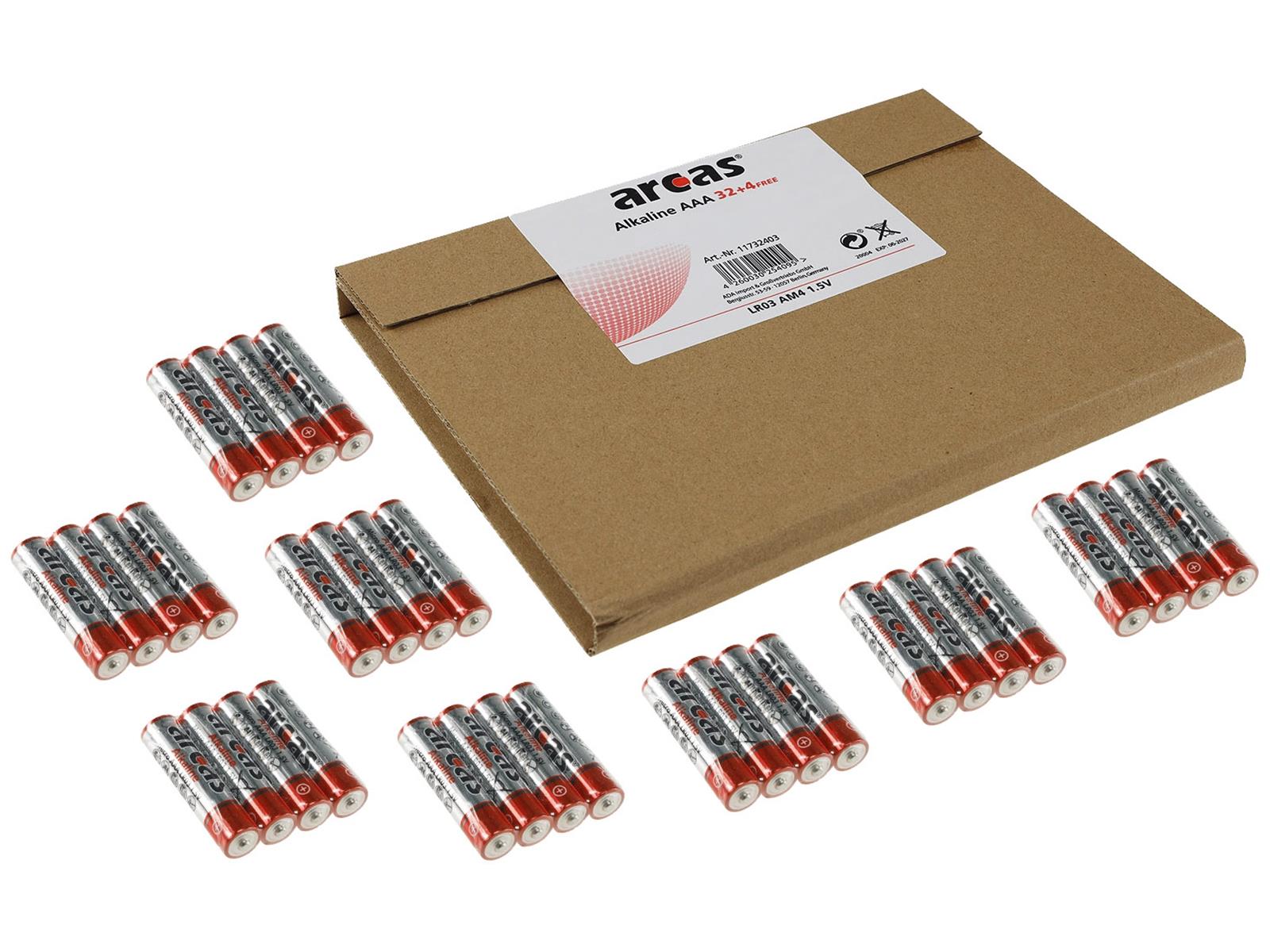 Micro-Batterien ARCAS AlkalineTyp AAA/LR03, 1,5V, 36er Flat-Pack