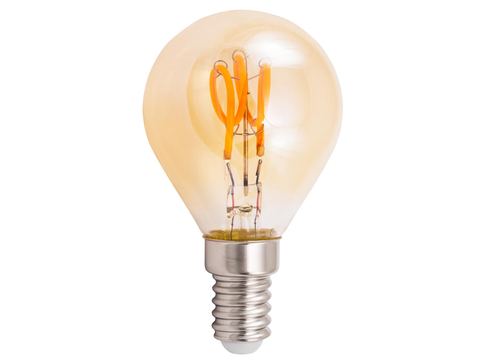 LED Filament Tropfenlampe McShine ''Retro'' E14, 1W, 90lm, warmweiß, goldenes Glas