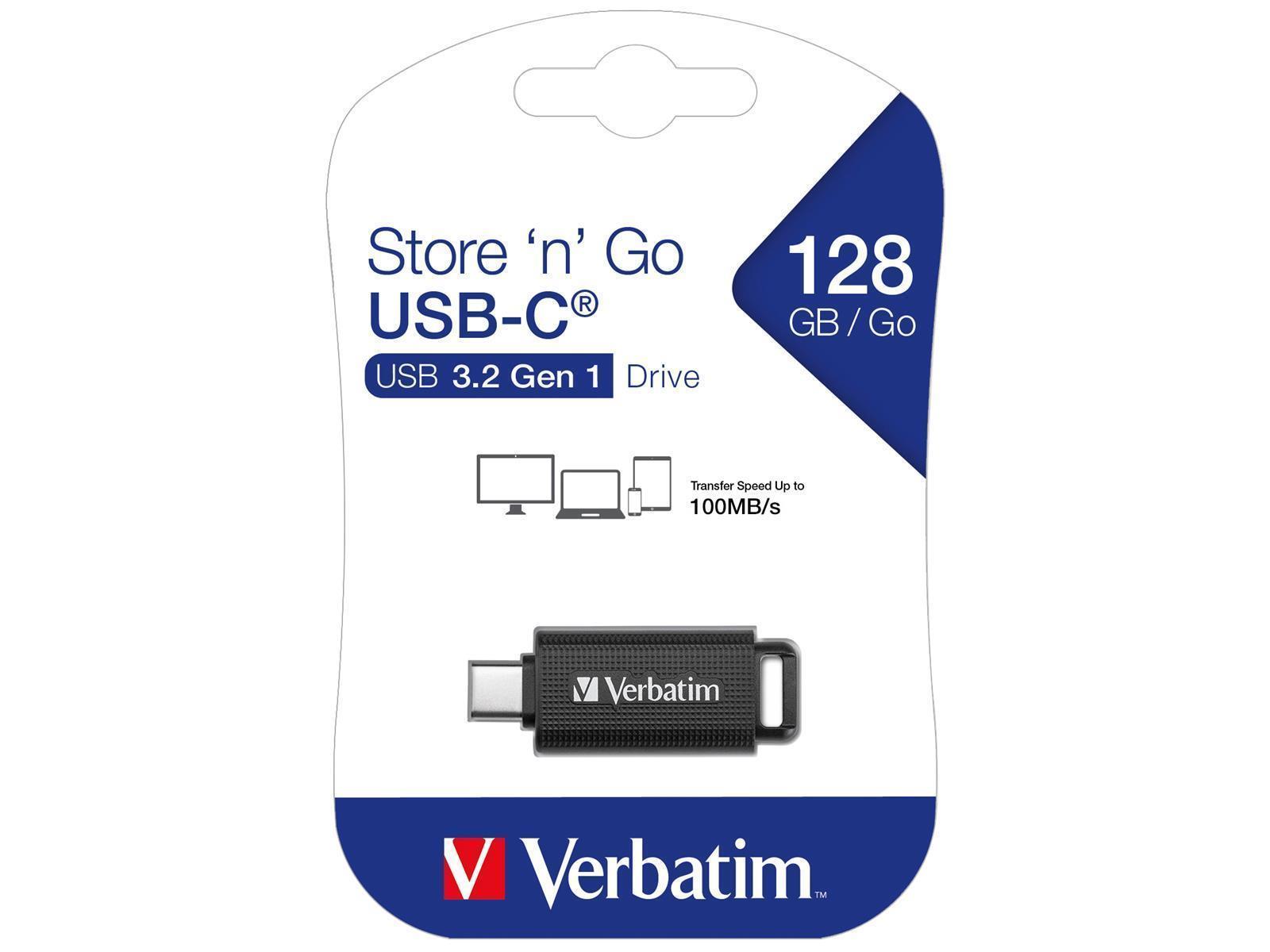 USB-C 3.2 Stick Verbatim, 128GB Speicher, Store 'n' Go, Typ C,Schiebemechanismus
