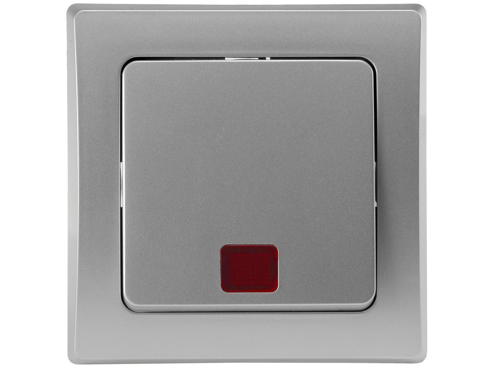 DELPHI Kontroll-Schalter mit Lämpchen250V~/ 10A, inkl. Rahmen, UP, silber
