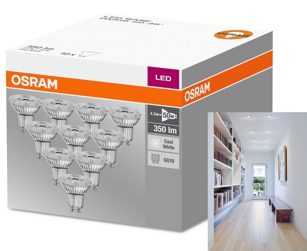 10er-Pack OSRAM LED Base PAR16 GU10 LED Strahler 4.3w wie 50w 36° 4000k neutralweiß Glas