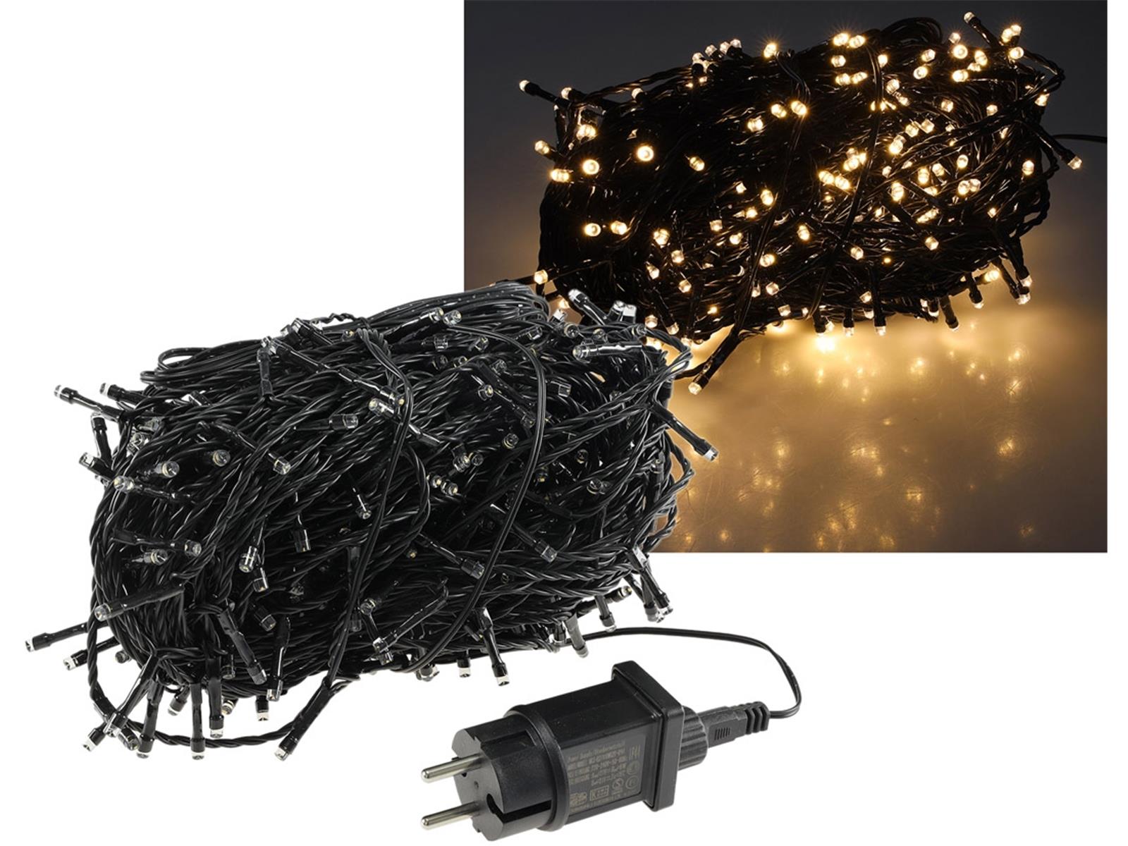 LED Aussen-Lichterkette "CT-ALK400" 40mwarmweiß, Kabel schwarz, IP44, 400 LEDs