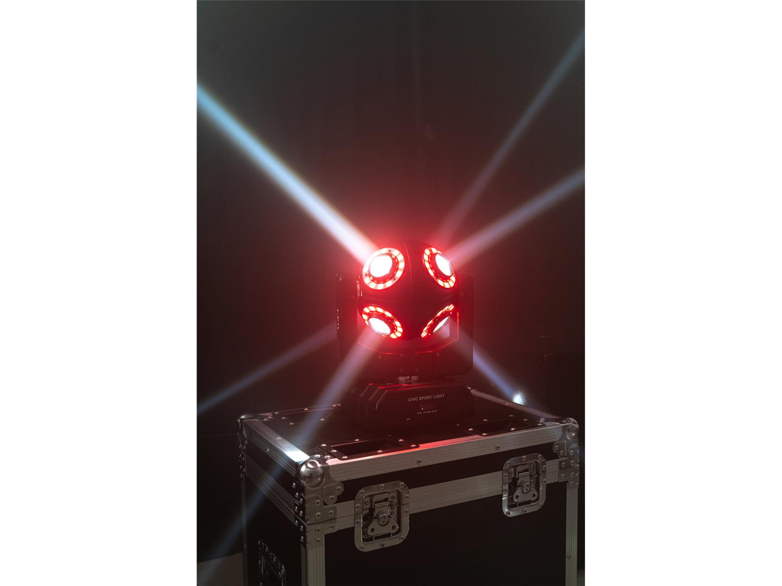 DMX-Moving-Head IBIZA ''SATURNE'', 4-in-1 RGBW LEDs + 8 Lichtringe