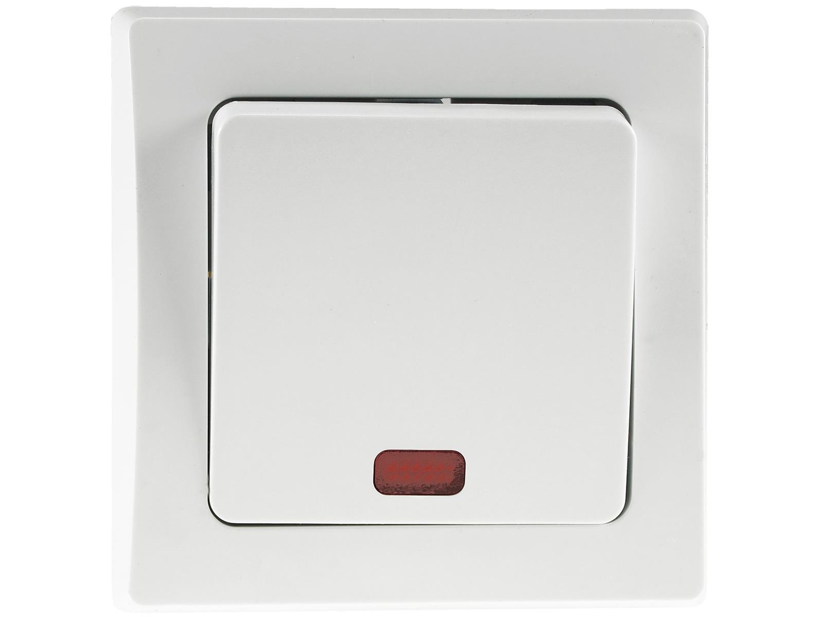 DELPHI Kontroll-Schalter mit Lämpchen250V~/ 10A, inkl. Rahmen, UP, weiß